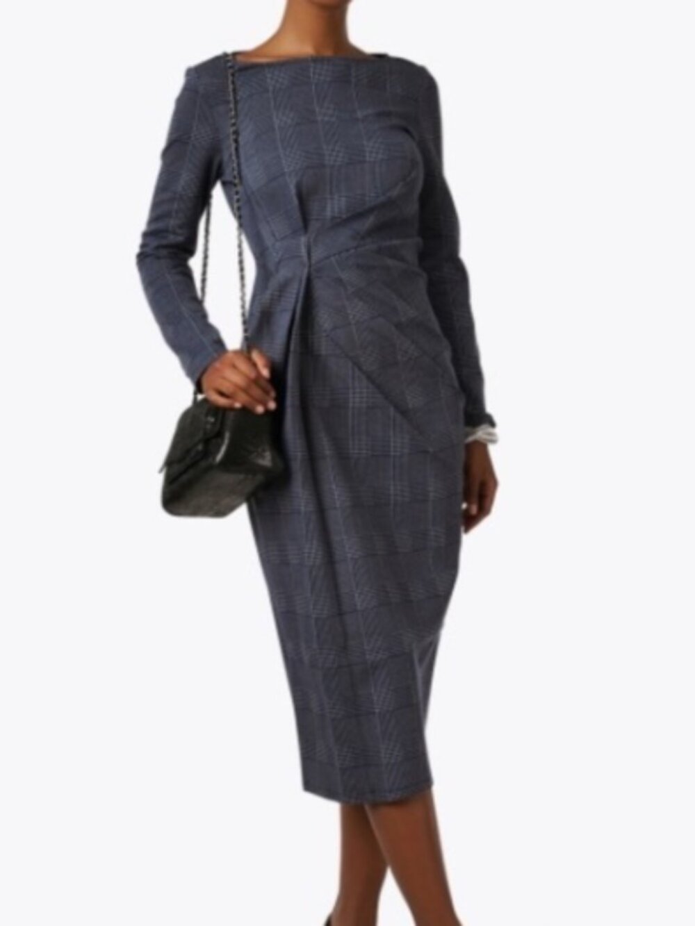 Max Mara Ombrosa Prince of Wales Check Midi-Dress, Navy Blue/Gray - Size Medium